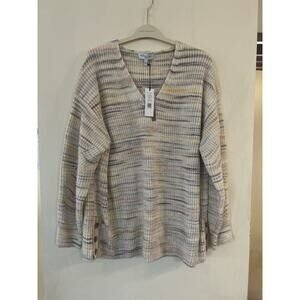 $198 NWT Michael Stars Rainbow Striped V-Neck Sweater Autumn Pullover Size 2X